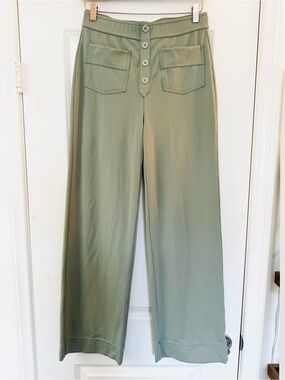 Sage Green Button Front Wide Leg Pants 60s Retro Mod Size Medium